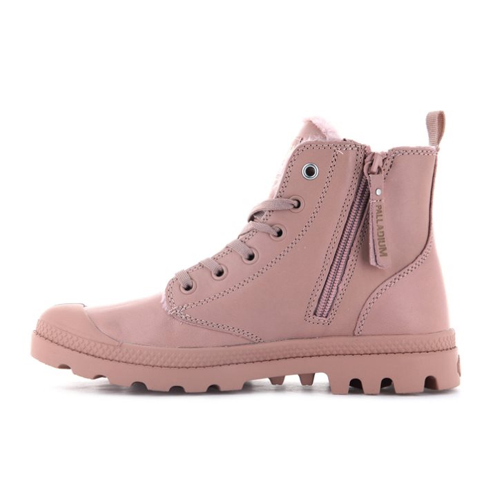 Palladium Pampa Hi Zip Leather S Women's Boots Rose | UK N038-KGZ